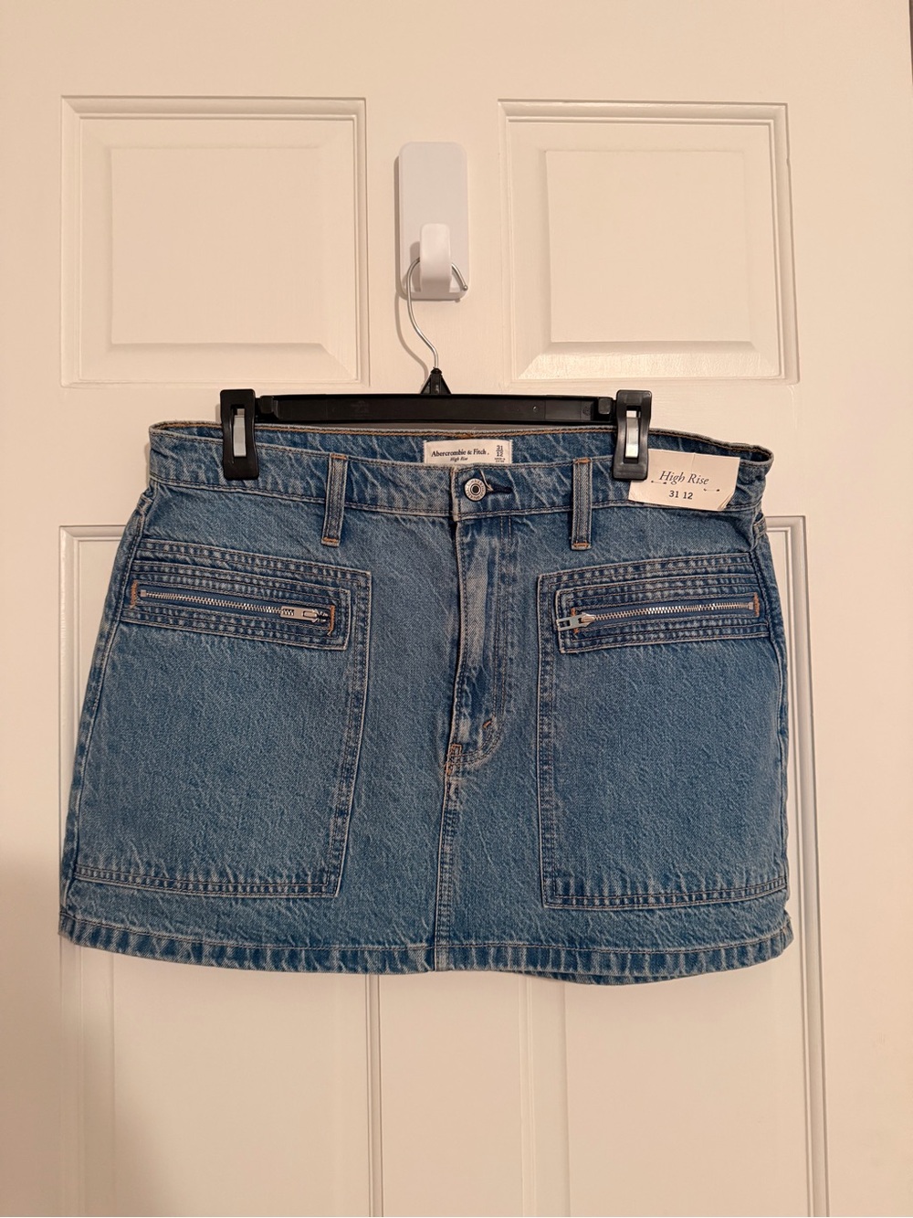 Abercrombie & Fitch Light Blue Denim Mini Skirt with Front Zip Pockets